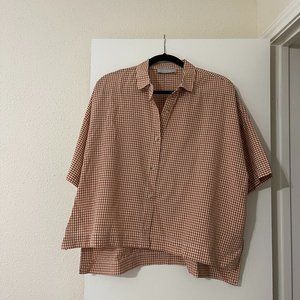 Everlane gigham burnt orange short sleeved top